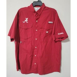 Columbia PFG Button Up Shirt Men's L Red Alabama Crimson Tide Fishing Outdoors